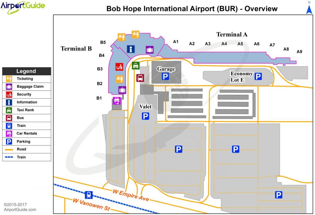 mappa di bob hope airport