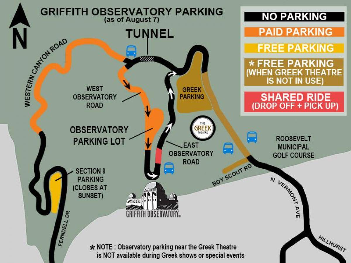 mappa di griffith park parcheggio
