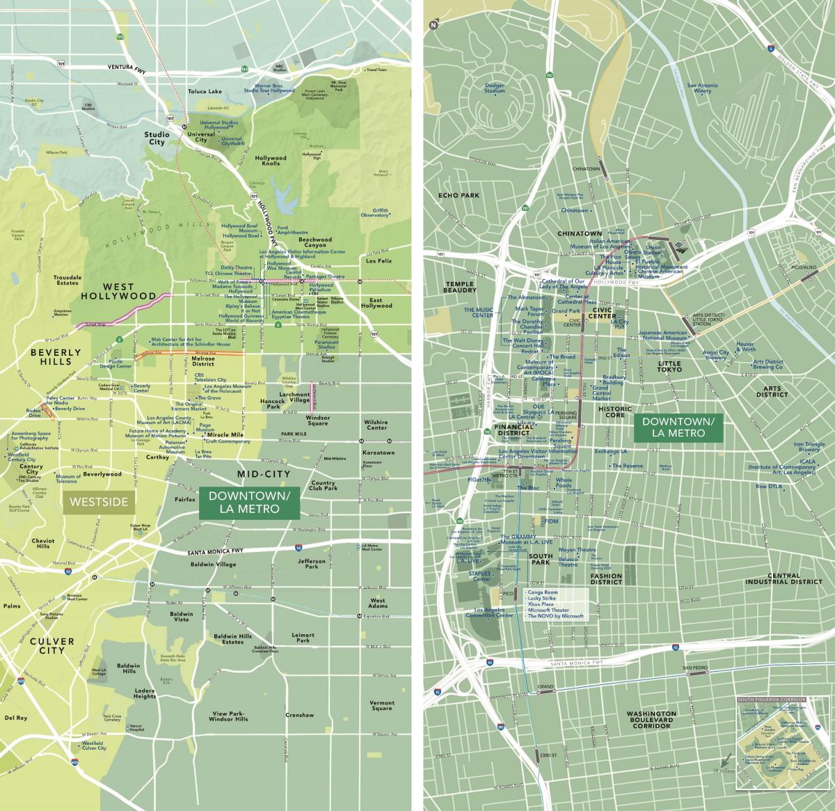 mappa del centro di Los Angeles attrazioni