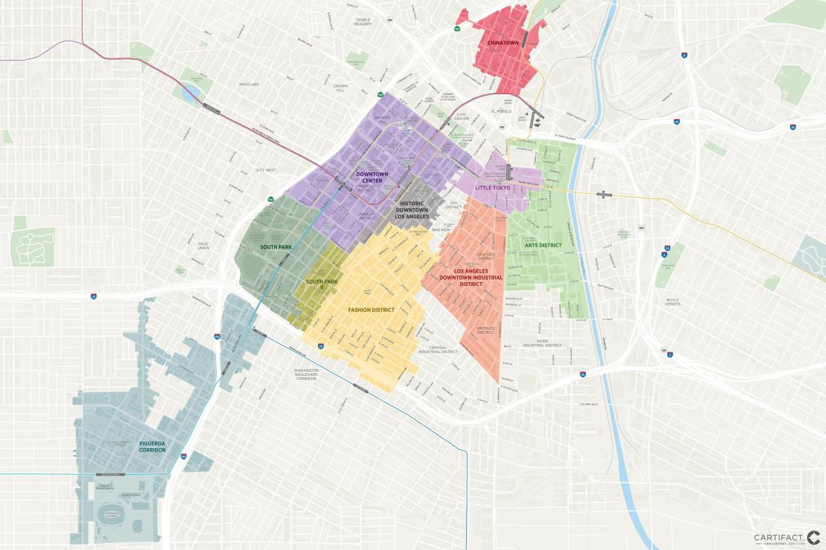 mappa del centro di Los Angeles distretti 