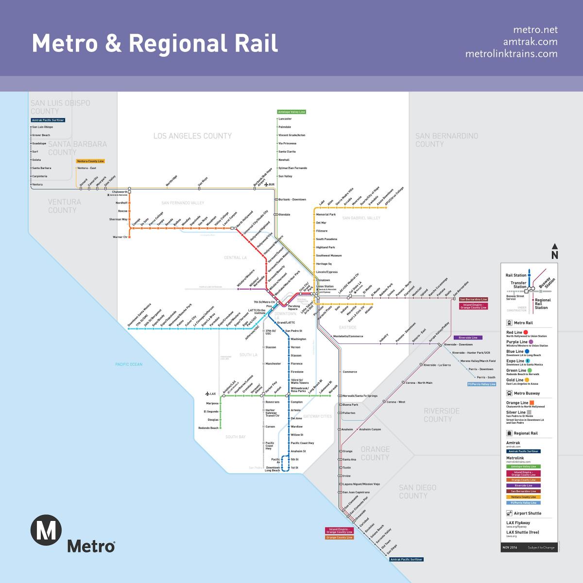 Los Angeles mappa del treno