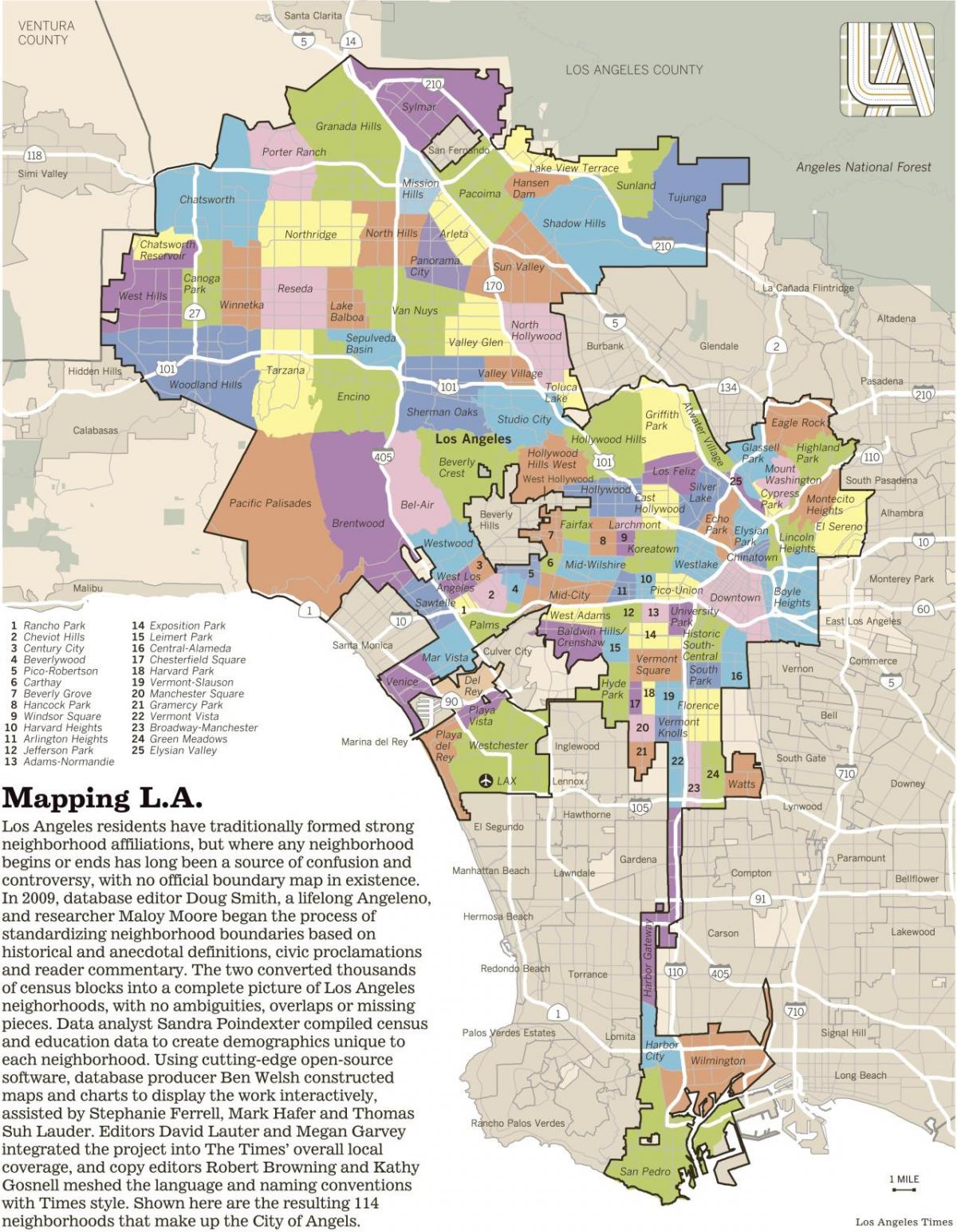 mappa della zona di Los Angeles quartieri