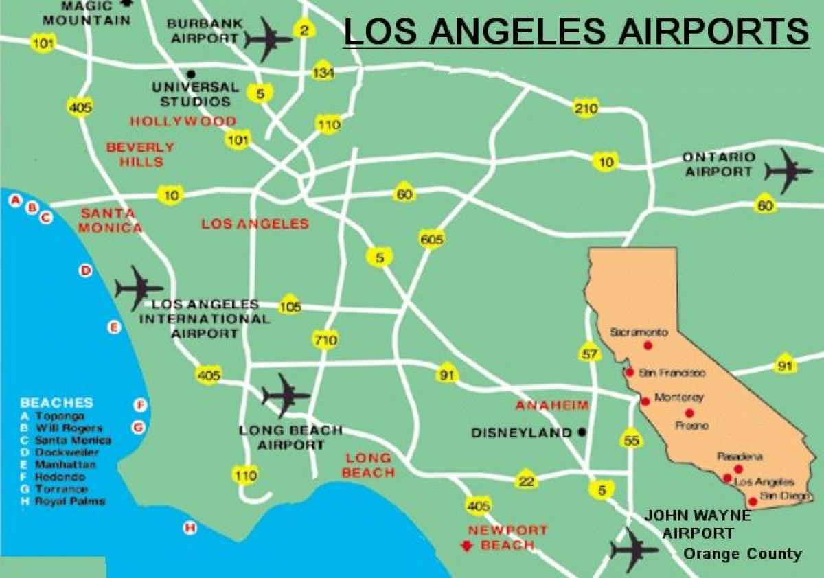 Zona di Los Angeles aeroporti mappa
