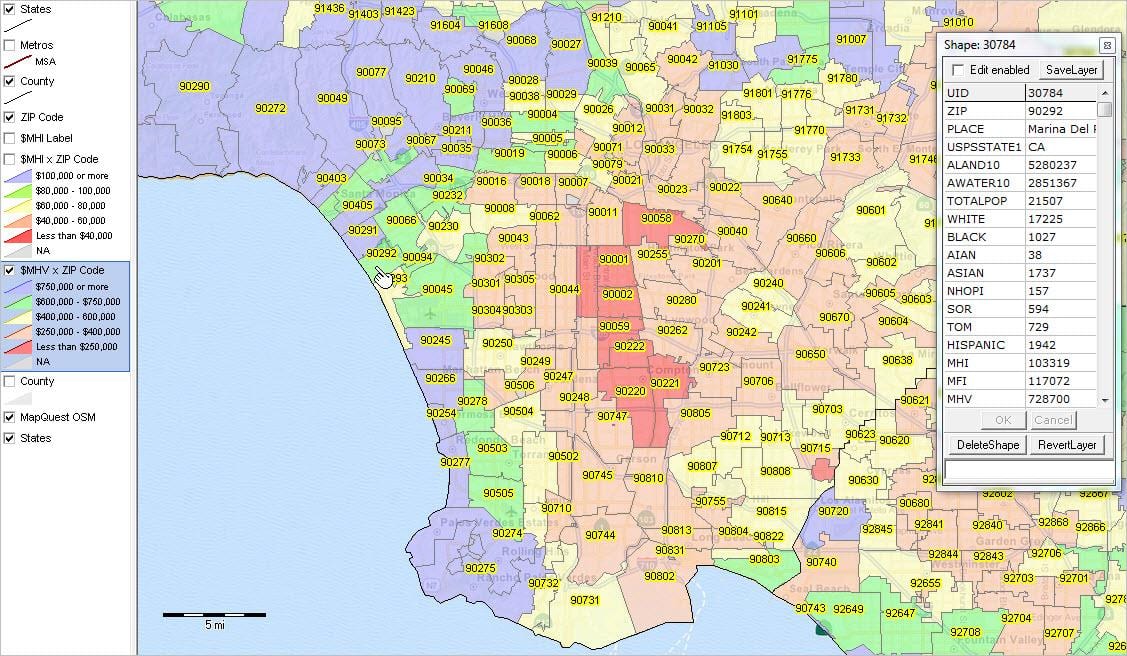 Los Angeles codice postale mappa