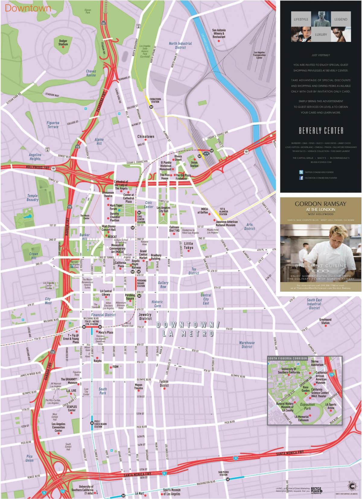 mappa stradale di centro di Los Angeles